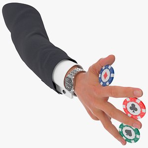 3D Poker Chips in Businessman Hand