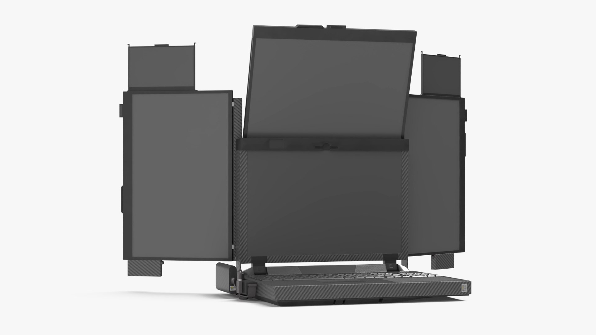 Professional Laptop with 7 Screens Rigged 3D model preview