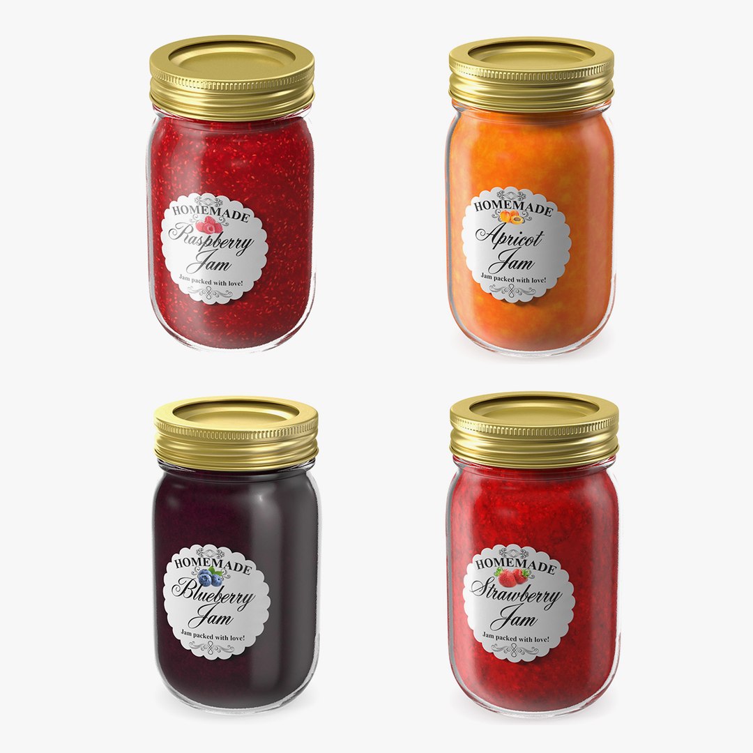 Fruit Jam Jars Collection 3D model preview