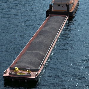 3D model Tugboat Pushed Hopper Barge with Crushed Stone on Water