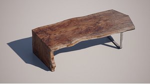 3D Organic Live Edge Wooden Office Desk  Rustic Hardwood Furniture Model