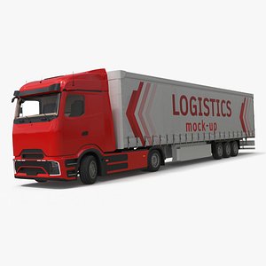 Mockup Design Truck with Trailer Red Rigged for Maya