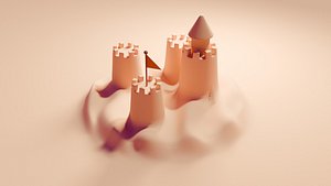 Stylized 3D Sandcastle Model with Flag