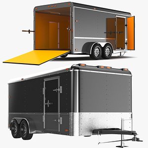 3D Detailed Cargo Trailer Open And Close