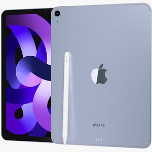 3D Apple iPad Air 2022 5th gen WiFi and Cellular with Pencil Purple model