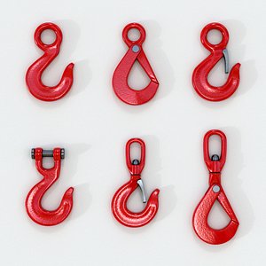 3D set of New Red lifting crane hooks
