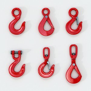3D set of New Red lifting crane hooks