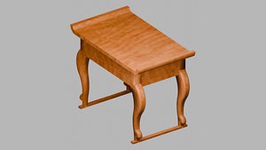 Chinese Drawing Table 3D Model - Solid Wood Writing Desk with Curved Cabriole Legs