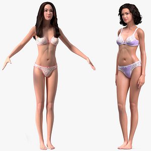 3D Rigged Asian Women in Lingerie Collection for Maya