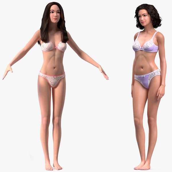 3D Rigged Asian Women in Lingerie Collection for Maya