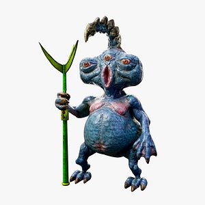 CQrwozaur Rigged Realistic 3D Alien Character with Laser Spear model