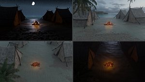 Night Scout Campfire on Beach - Realistic 3D Scene 3D model
