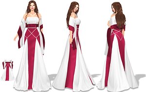 Medival Strapless Ruffled Long Gown With Off Shoulder Shawl