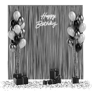 Silver and black balloon photo zone