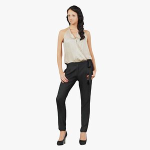 3D Woman in Black Pants and Golden Top Remastered