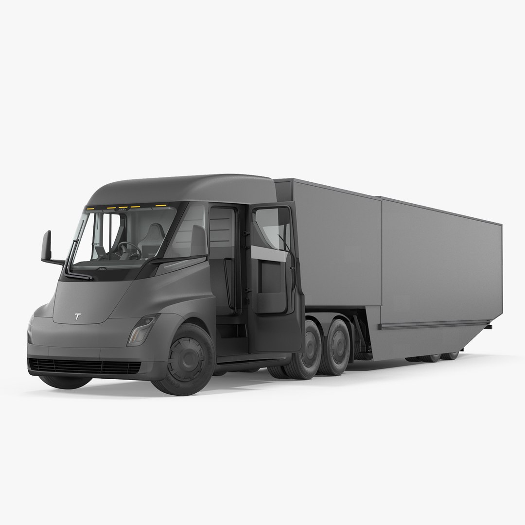 Electric Semi Truck Tesla with Trailer Rigged 3D Model 3D model preview