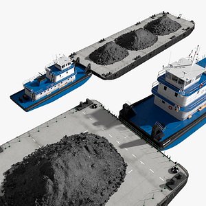 Push Boat Ship and Cargo Barge with Coal Load