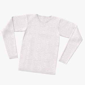 3D Long Sleeve Flat Male V Neck Pose 05 White Blank and Branded Heather model