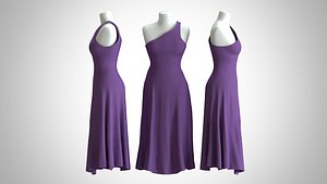3D model Woman Dress 2 Purple Fabric