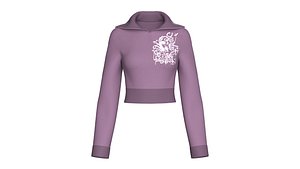 3D Girls Wide Collar Graphic Printed Crop Sweatshirt model