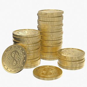 Dollar Gold Coin Stack 3 3D model