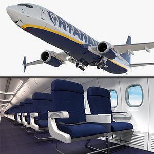 Ryanair Boeing 737-900 with Interior and Doors Rigged for Cinema 4D 3D model