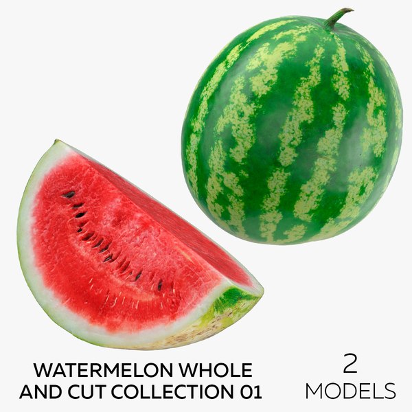 3D Watermelon Whole and Cut Collection 01 - 2 models