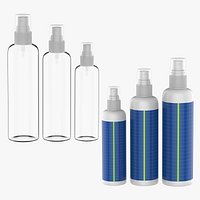 Plastic Cosmetic Spray Bottles 3 Sizes 3D Model Cosmetic Packaging Set