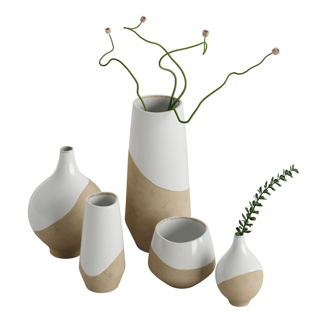 3D Half Dipped White Stoneware Vases 1 - TurboSquid 2098991