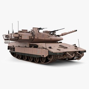 Dirty Israeli Tank Merkava 5 Beige Rigged 3D