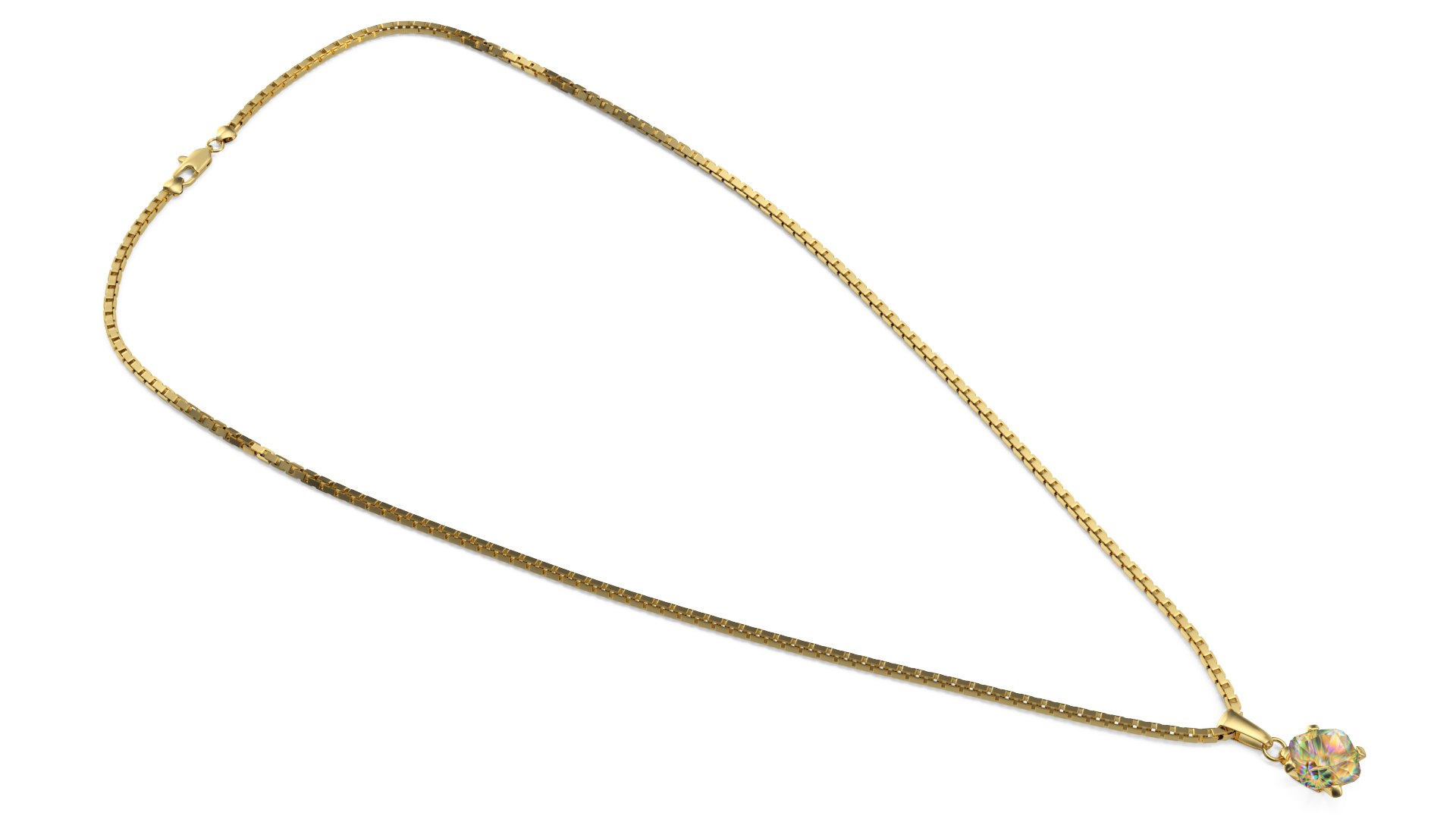Golden Necklace with Diamond 3D model preview