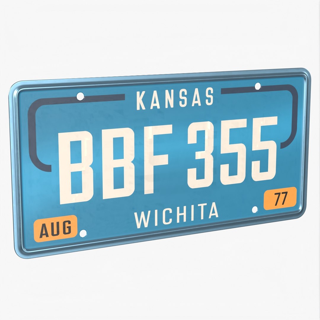 Vintage Kansas License Plate Wichita 1977 Blue 3D model preview