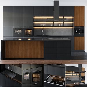 3D modern kitchen with island 003