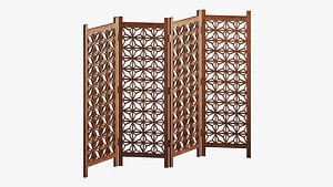 Kumiko Teak Room Divider 3D