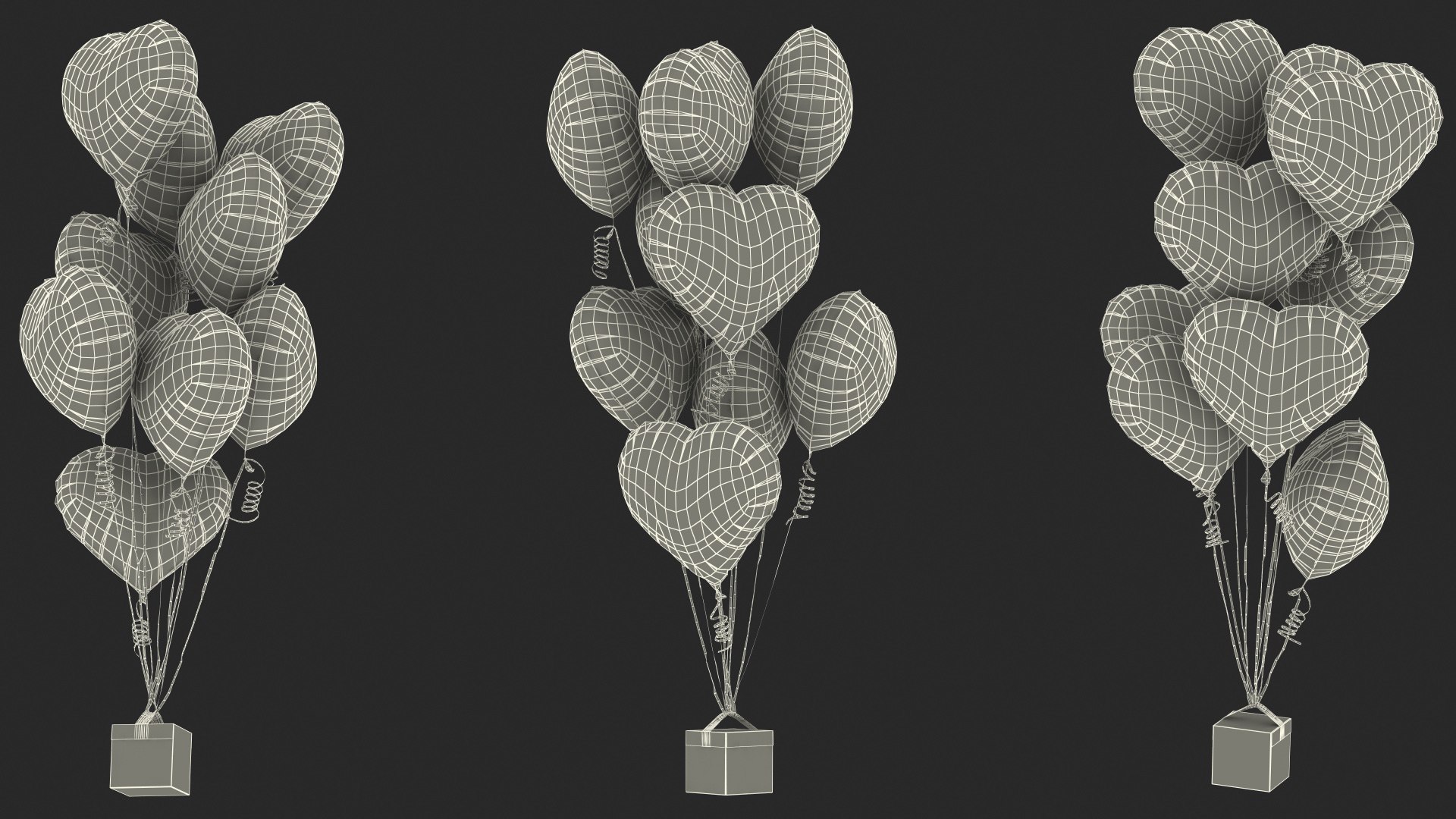 Heart Shaped Silver Balloons Tied To Gift Box 3D Model - TurboSquid 1815157