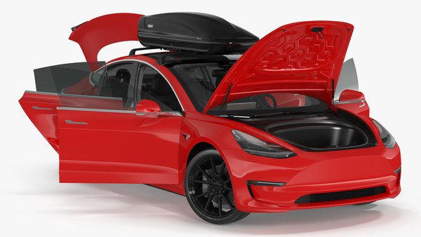 Tesla mit Thule Autodachbox auf Dachtr ger montiert 3D Modell