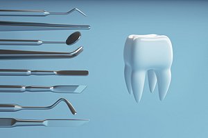 Tooth with a dentists tools