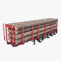 Logging Trailer 01 Red with Load Single Mat All PBR Textures