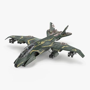 3D Damaged Sci Fi Fighter Jet with Weapon and Chassis