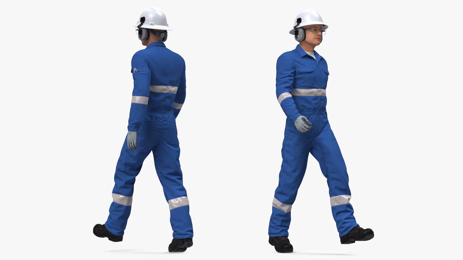 Oil Gas Worker Fully Equipped Walking Pose Fur 3D model preview