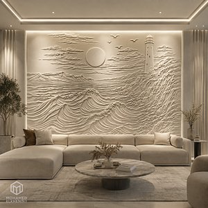 3D Modern Ocean Lighthouse Decor Bas Relief Mural STL CNC 43 model