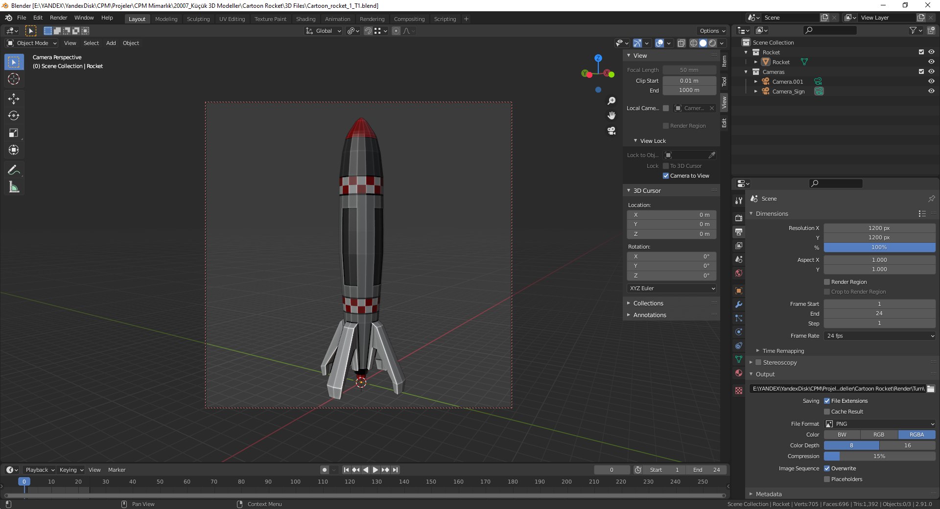 3D model cartoon toon rocket - TurboSquid 1681150