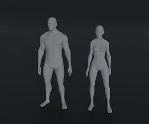 Male and Female Body Base Mesh Animated and Rigged 10k Polygons