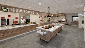 self-service corporate cafeteria 3D model