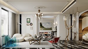 French villa interior scene 3D model