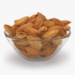 3D Almonds in a Glass Bowl v 2