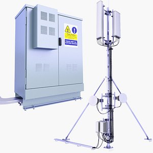 3D Roof Cell Phone Tower 8 and Base Station Box SET