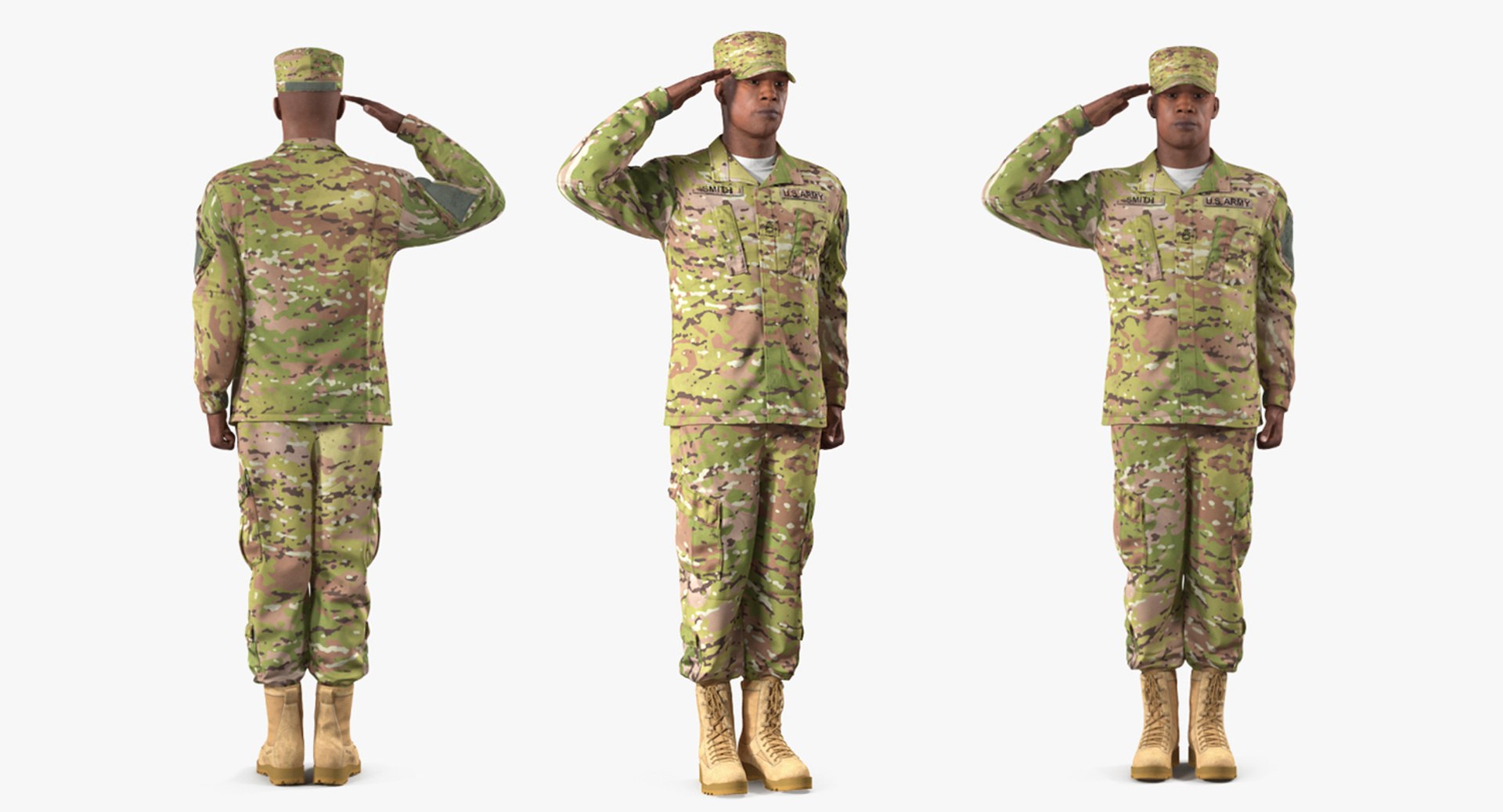 US Army Black Soldier Camo Saluting Fur 3D Model 3D model preview