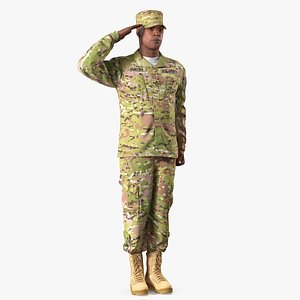 US Army Black Soldier Camo Saluting Fur 3D Model