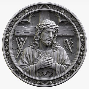 Jesus Christ Sacred Heart Medallion 3D Print and CNC Ready